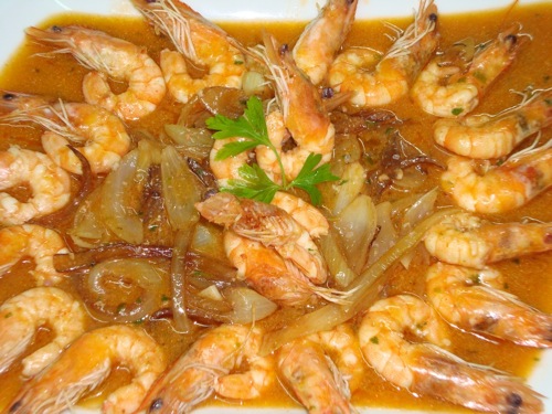 Restaurante en Torrent (Valencia) Langostinos de Vinaroz encebollados al mar de cava